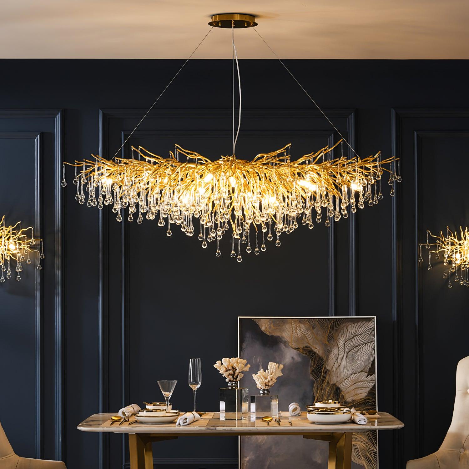 Teardrop Style Crystal Chandelier - Crystals, Gold & Clear crystal-1-Luxehomezone