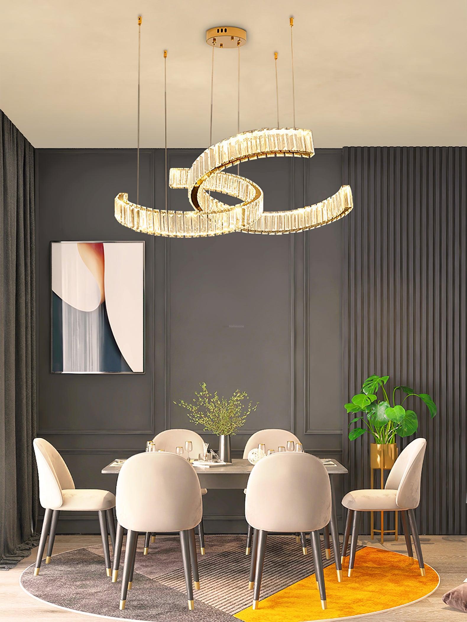 Vortex Double Circular Chandelier - Crystals, Straps-1-Luxehomezone