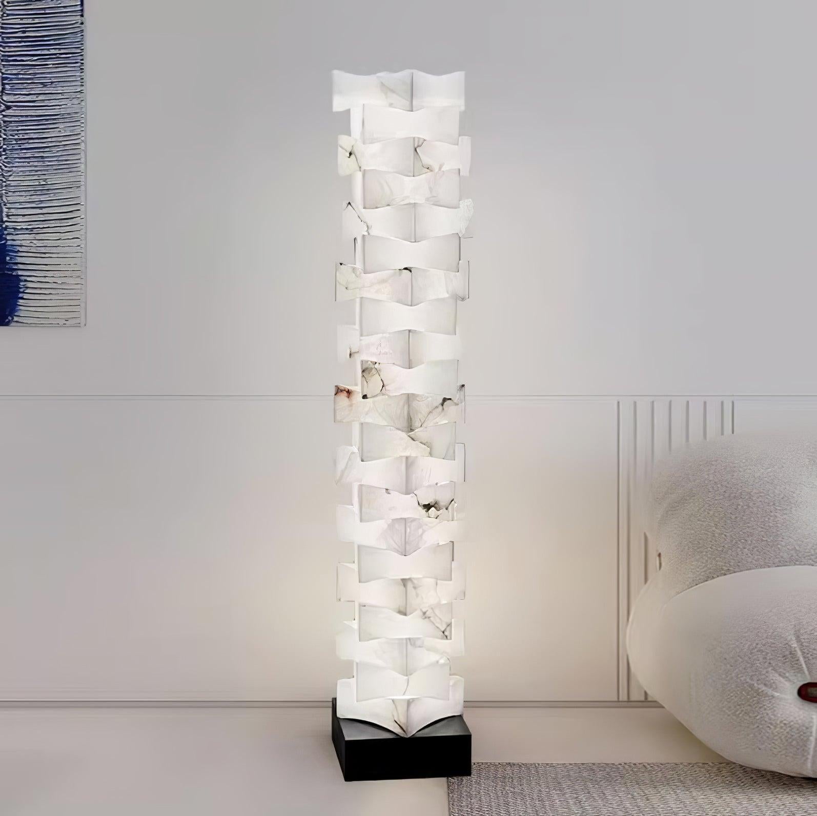Stacked Alabaster Squares Floor Lamp - Alabaster-1-Luxehomezone