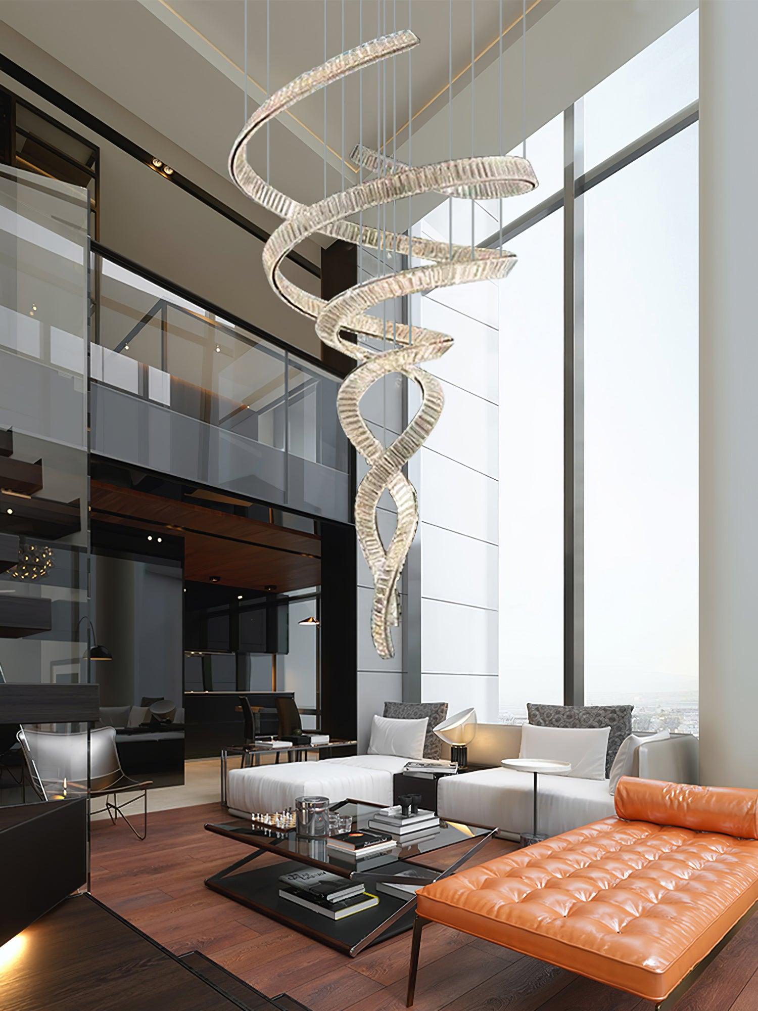 Long Spiral Crystal Chandelier ∅ 31.5″ - Crystals, Straps-1-Luxehomezone