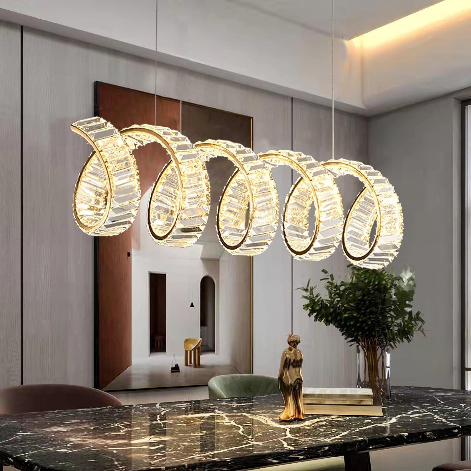 Curved LED Chandelier 39'' 47'' 59'' - Crystals, Straps-1-Luxehomezone
