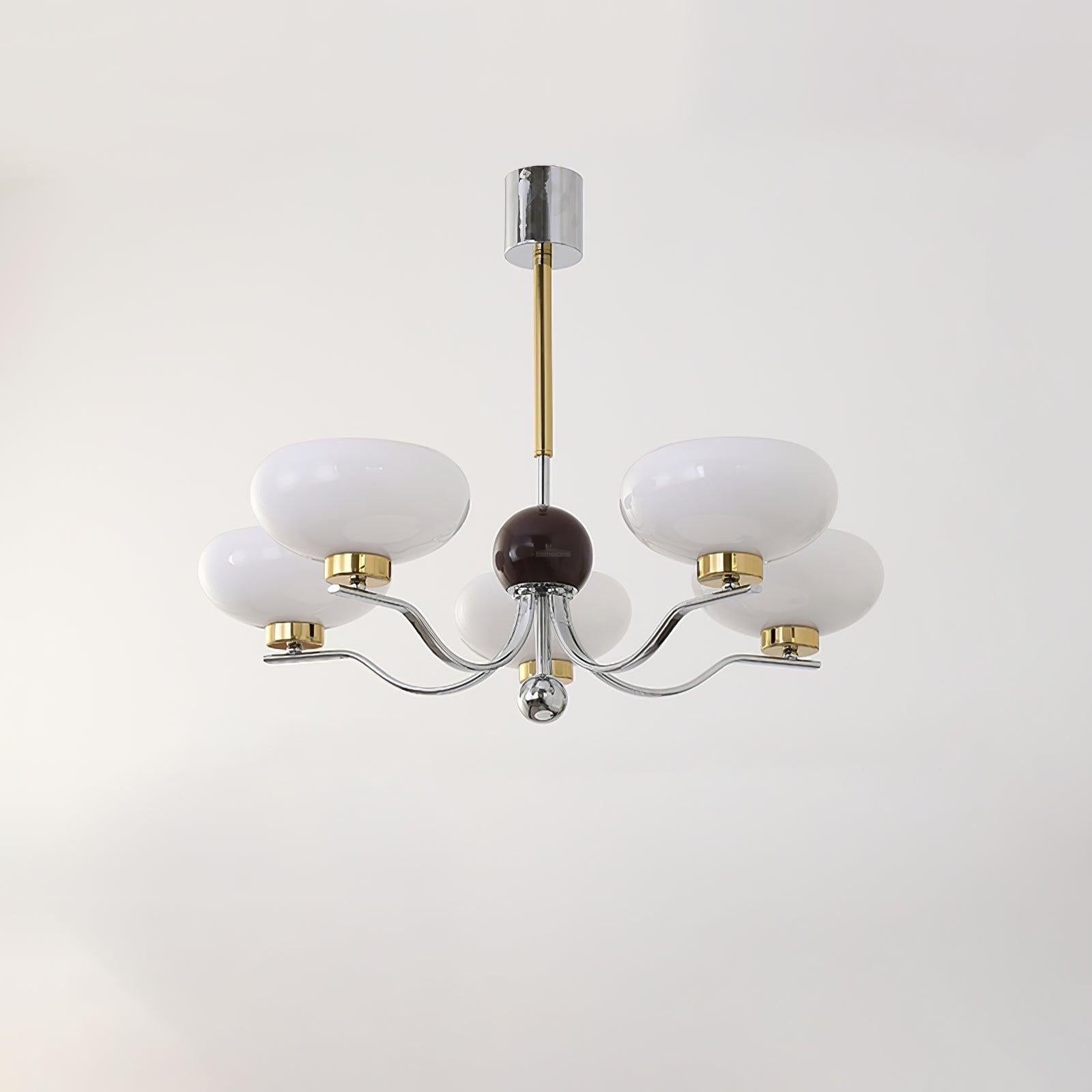 Medieval Glass Bowl Chandelier with 3/5 heads - Bend, Chrome & Gold & Creamy yellow, Chrome & Gold & Milk white, Marshmallow Chandelier-1-Luxehomezone