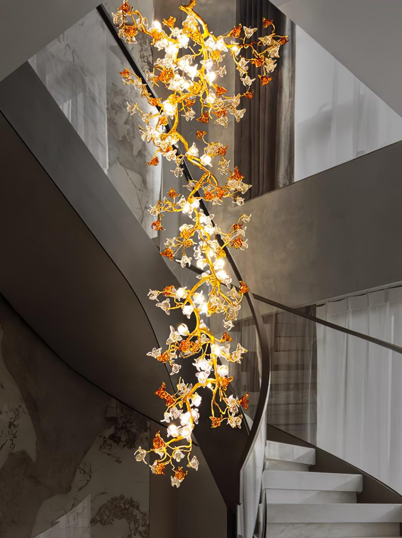 Brass Maple Long Branch Staircase Chandelier - Helia-1-Luxehomezone