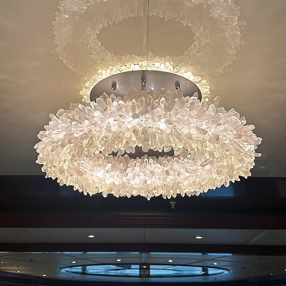 Prima Crystal Round Clear Geode Quartz Ring Chandelier 24-47 Inch