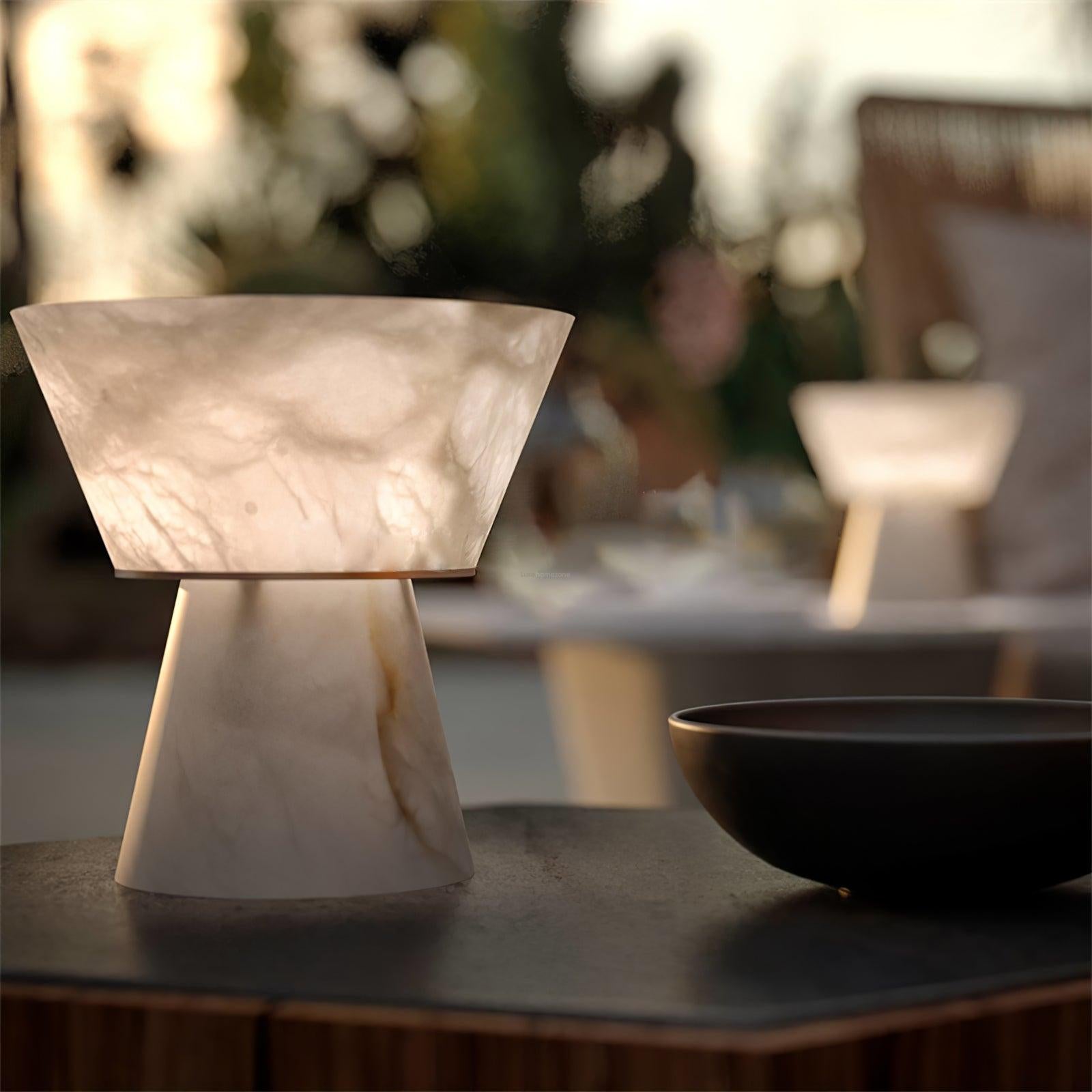 Beta Marble Round Table Lamp - Alabaster-1-Luxehomezone