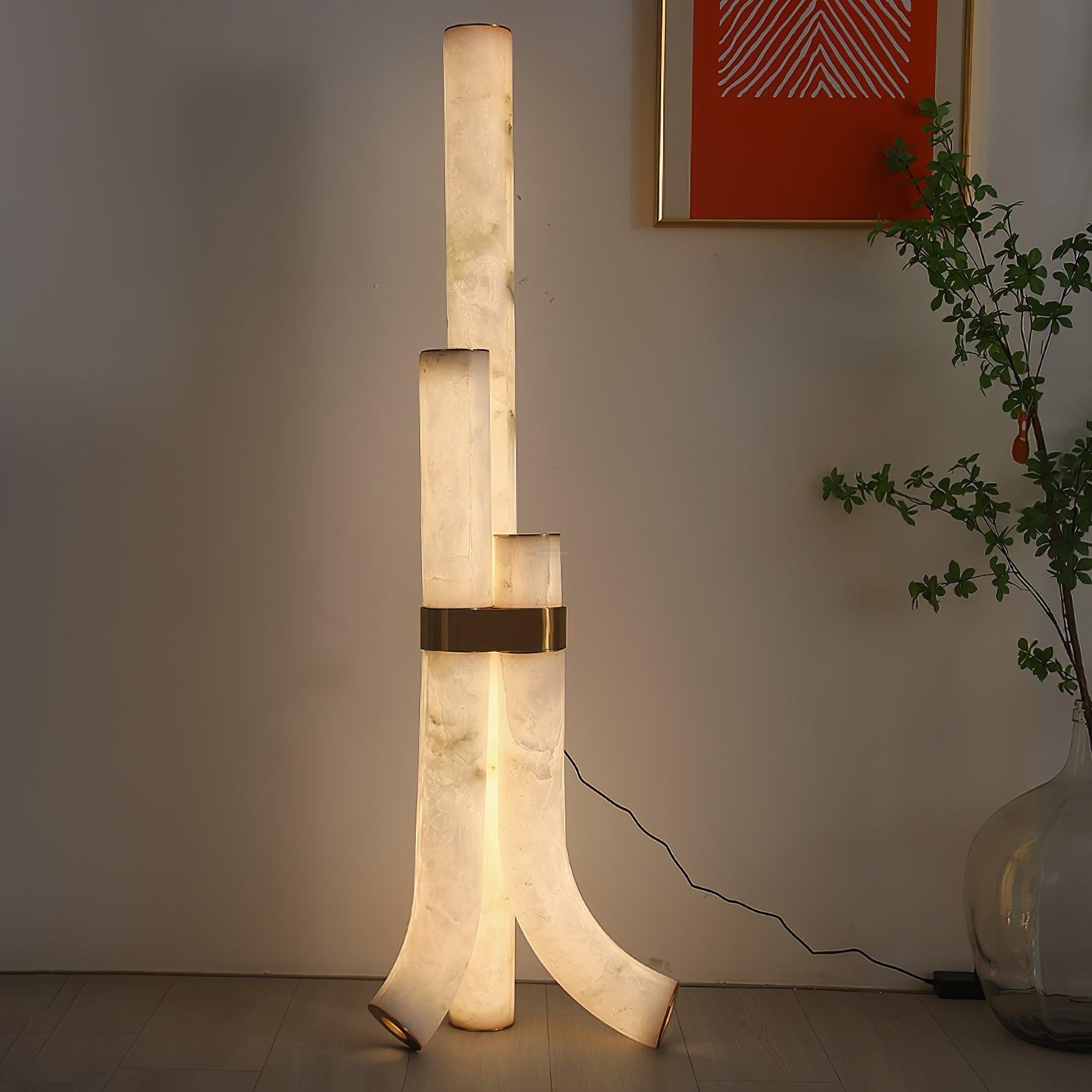 Piped Marble Floor Lamp  ∅ 17.7″ - Alabaster-1-Luxehomezone