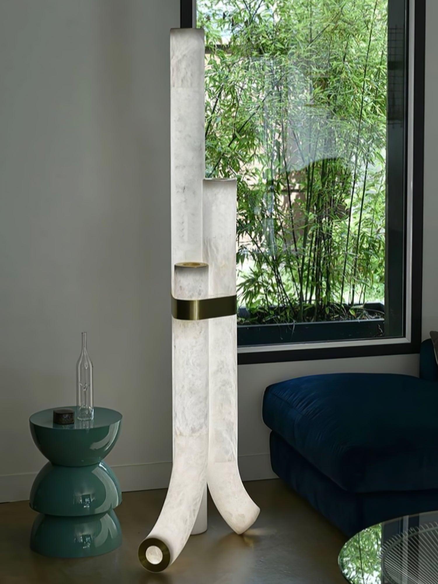 Piped Marble Floor Lamp  ∅ 17.7″ - Alabaster-1-Luxehomezone