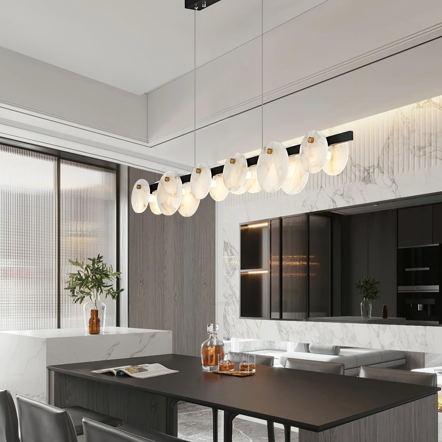 Trinidad Linear Dining Room  Alabaster Chandelier - Alabaster, Alabaster Chandelier-1-Luxehomezone