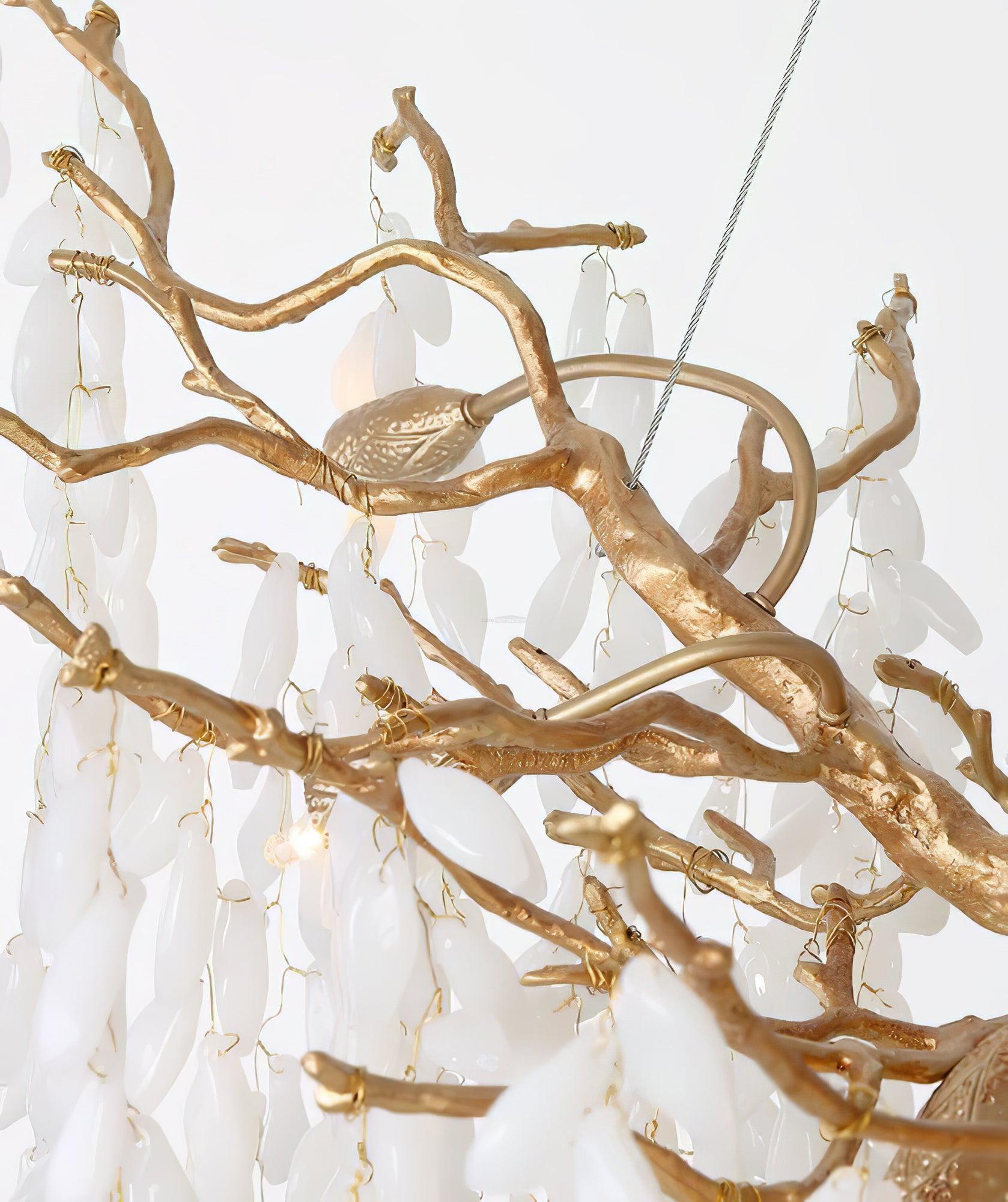 White Jade Branch Brass Round Chandelier - Branch-1-Luxehomezone