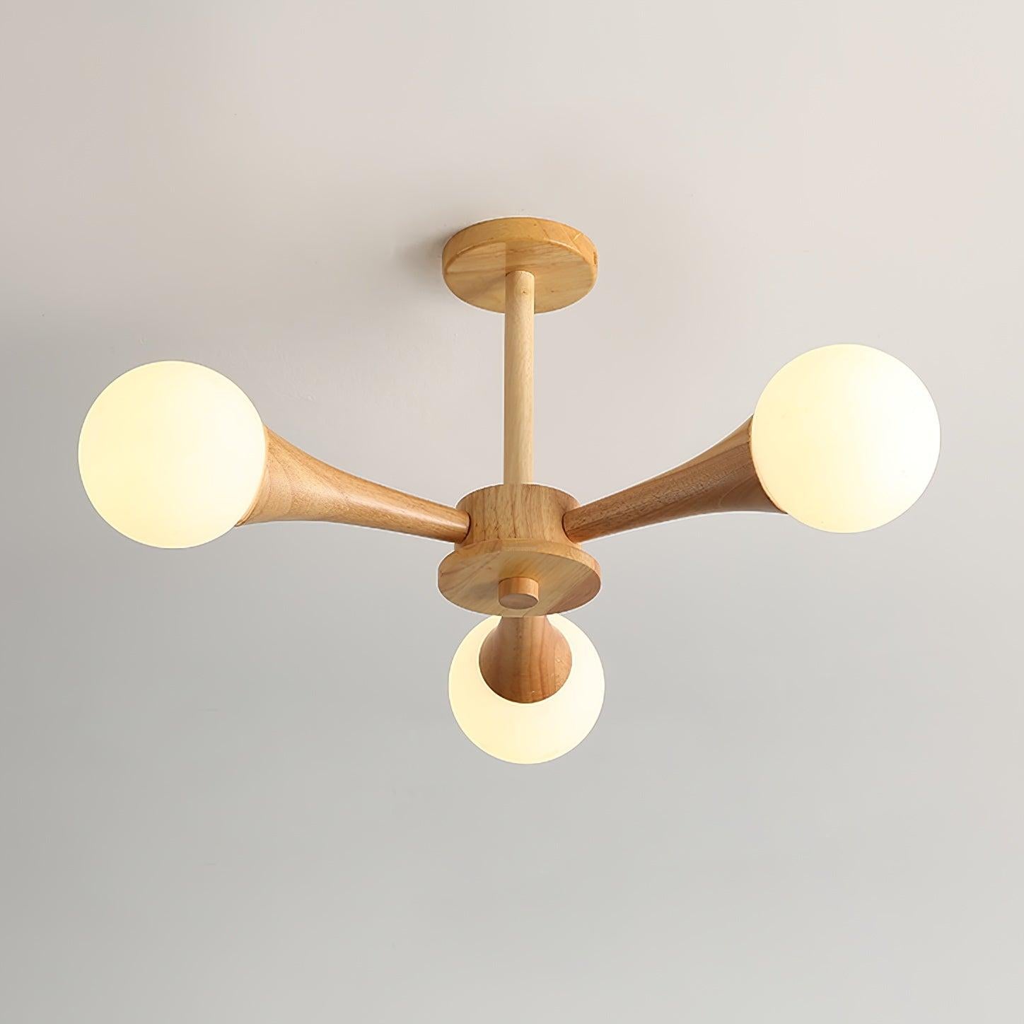 Wooden Nera Chandelier with 3/4/5 heads - Wood, Wood & White-1-Luxehomezone