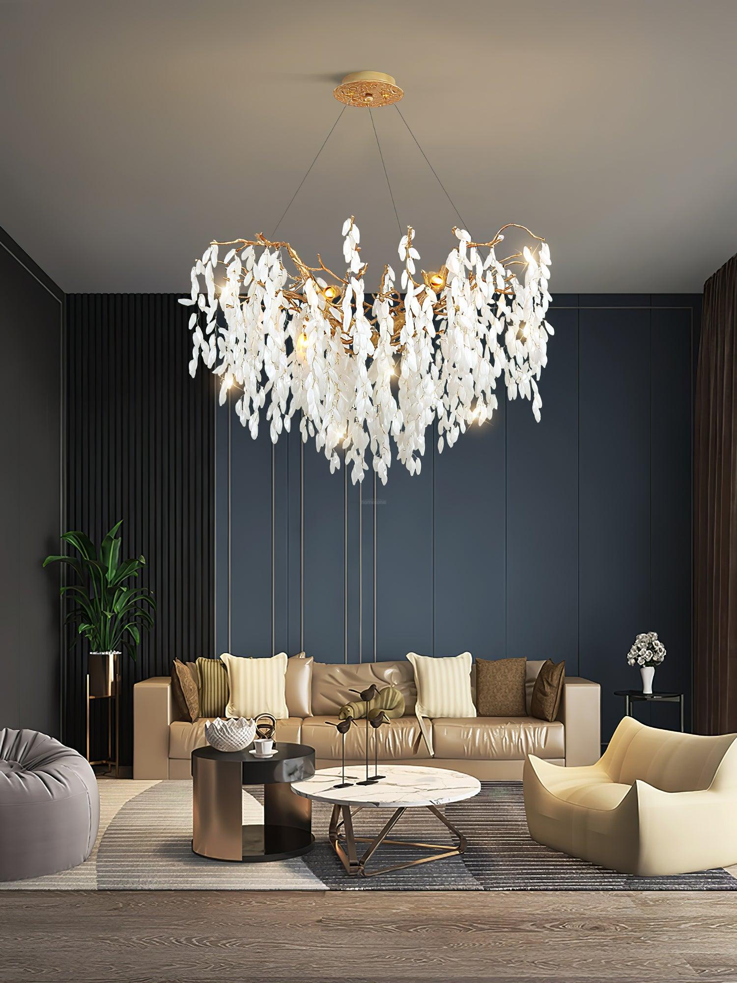 White Jade Branch Brass Round Chandelier
