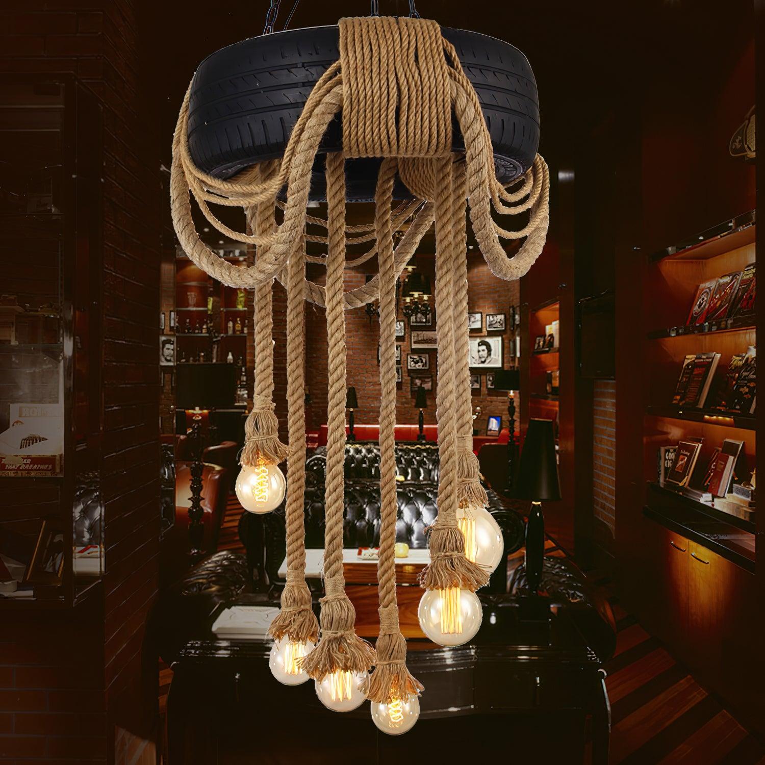 Hemp Rope Industrial Tire Chandelier ∅ 23.6″ - Luxehomezone