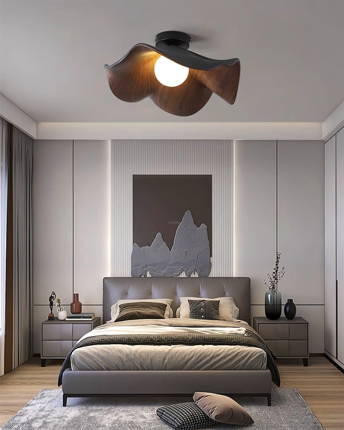 Lotus Leaf Ceiling Lamp 11''/15.7'' - Semi Flush Mounts, Wood-1-Luxehomezone