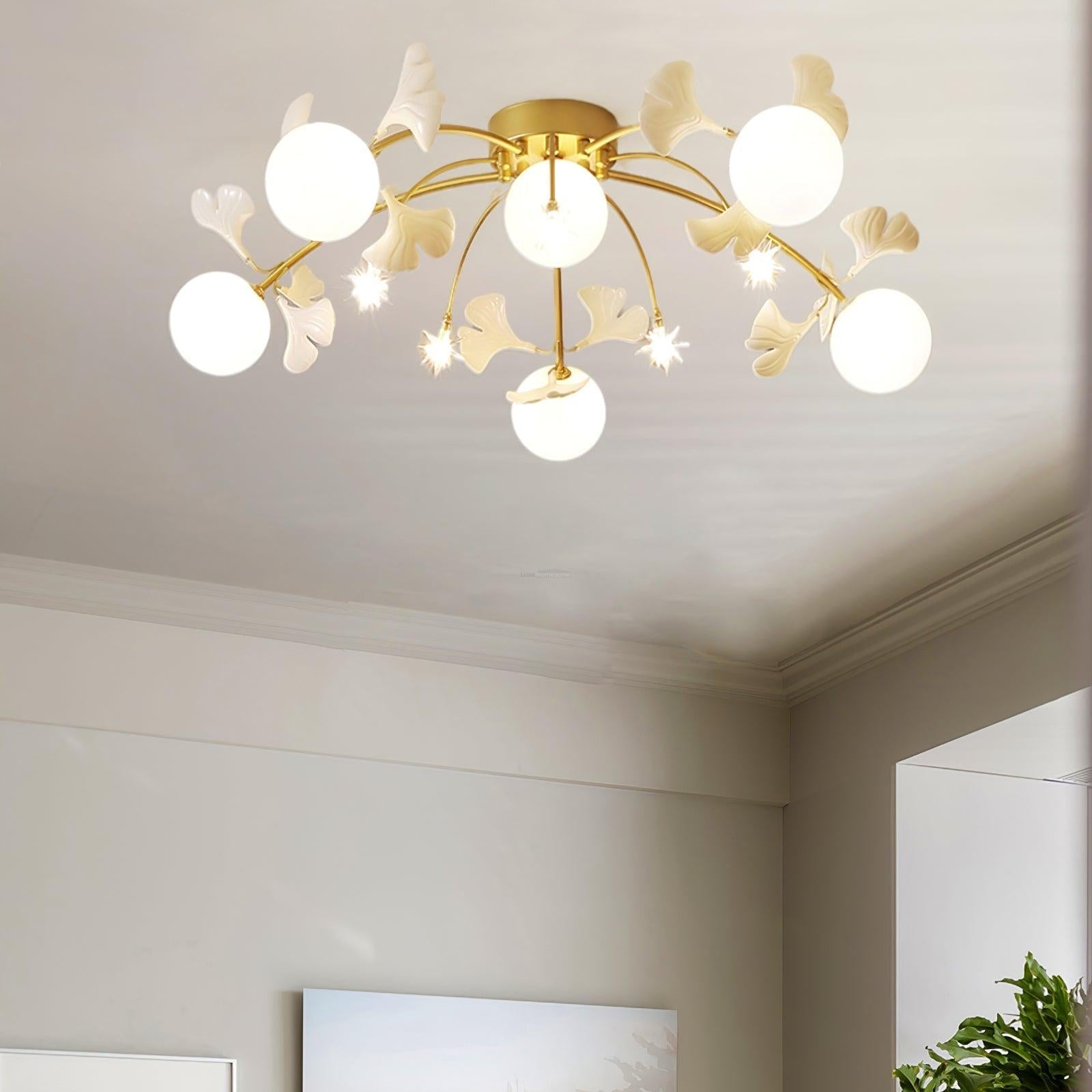Ginkgo Glass Ceiling Lamp ∅ 39.4″ - Bend, Semi Flush Mounts-1-Luxehomezone