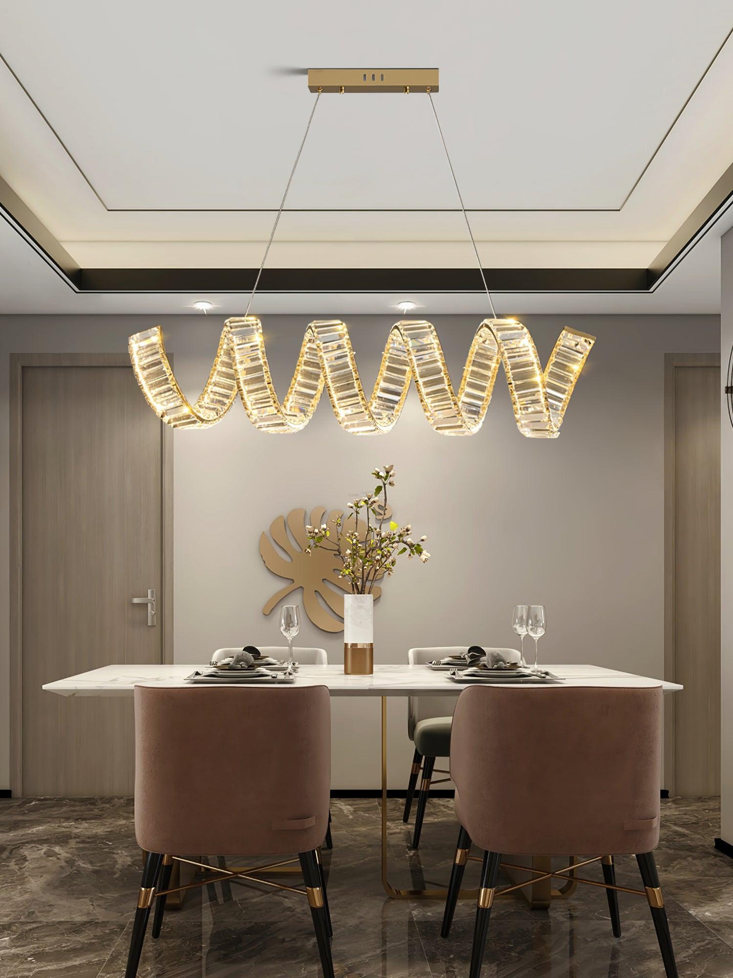 Curved LED Chandelier 39'' 47'' 59'' - Crystals, Straps-1-Luxehomezone