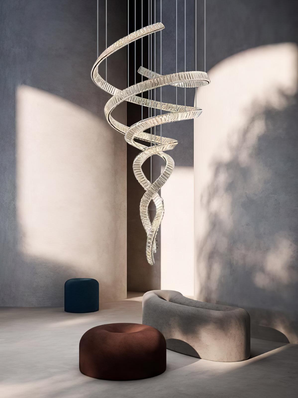Long Spiral Crystal Chandelier ∅ 31.5″ - Crystals, Straps-1-Luxehomezone
