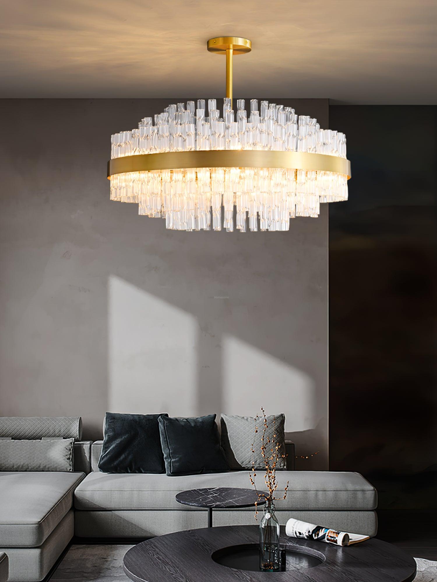 Gold & Clear Rod Round/Long canopy Chandelier - Luxehomezone