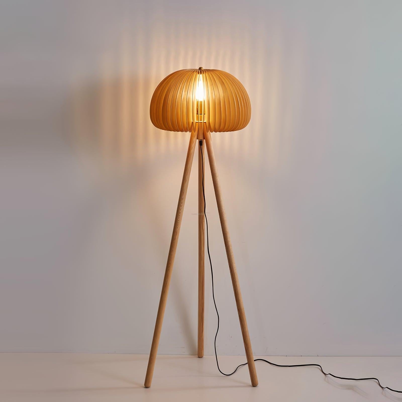 Wooden Pumpkin Floor Lamp  ∅ 17.7″ - Wood-1-Luxehomezone