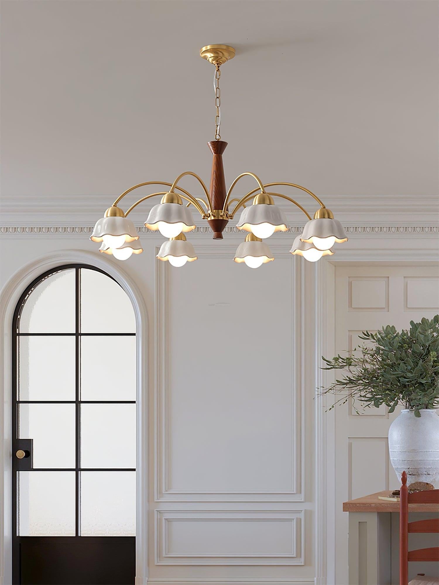 Swedish Modern Brass Chandelier with 3/5/6/8 heads - Flower Ceramic, Optimized-1-Luxehomezone