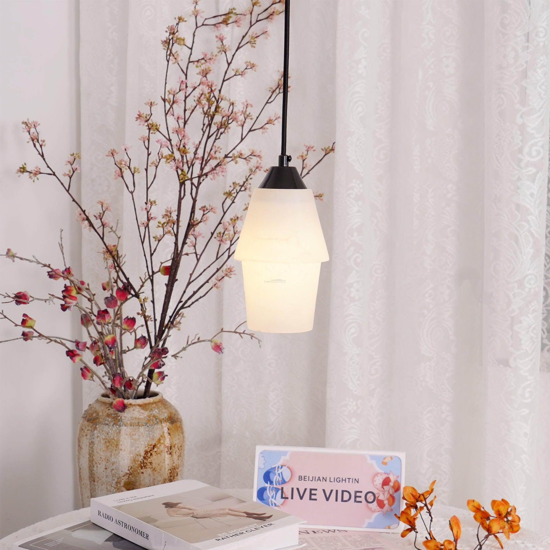 TEN MA DO Alabaster Pendant Light - Alabaster, Alabaster Pendant-1-Luxehomezone
