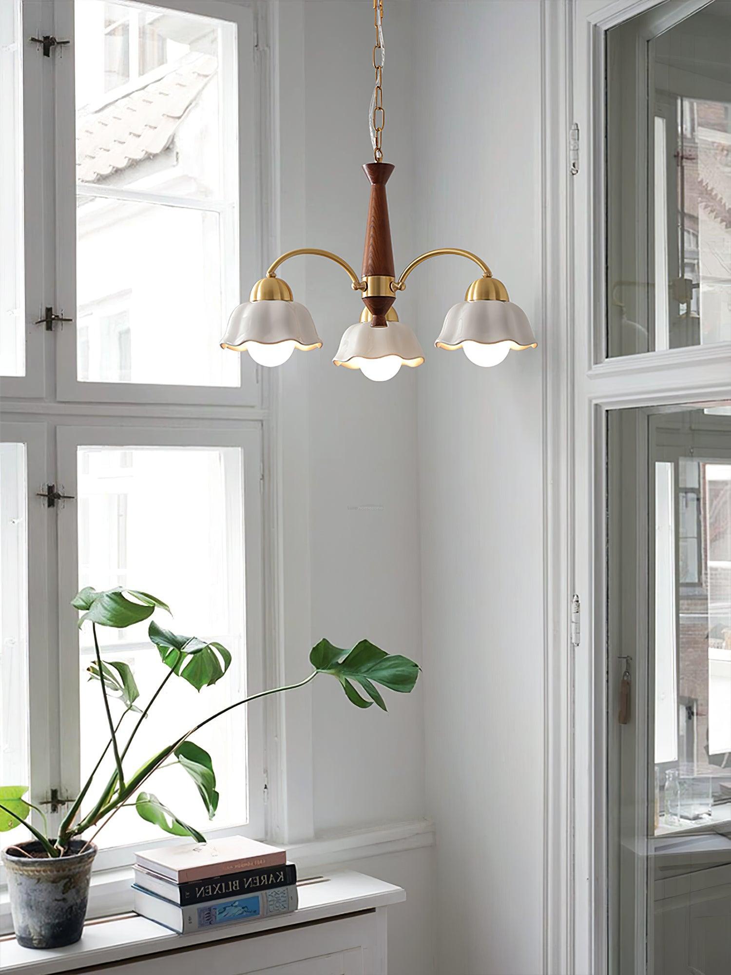Swedish Modern Brass Chandelier with 3/5/6/8 heads - Flower Ceramic, Optimized-1-Luxehomezone