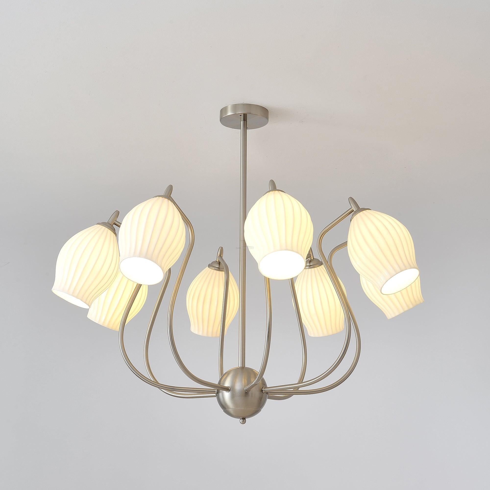 Ceramic Ribbed Chandelier with 4/6/8 heads - Flower Ceramic-1-Luxehomezone