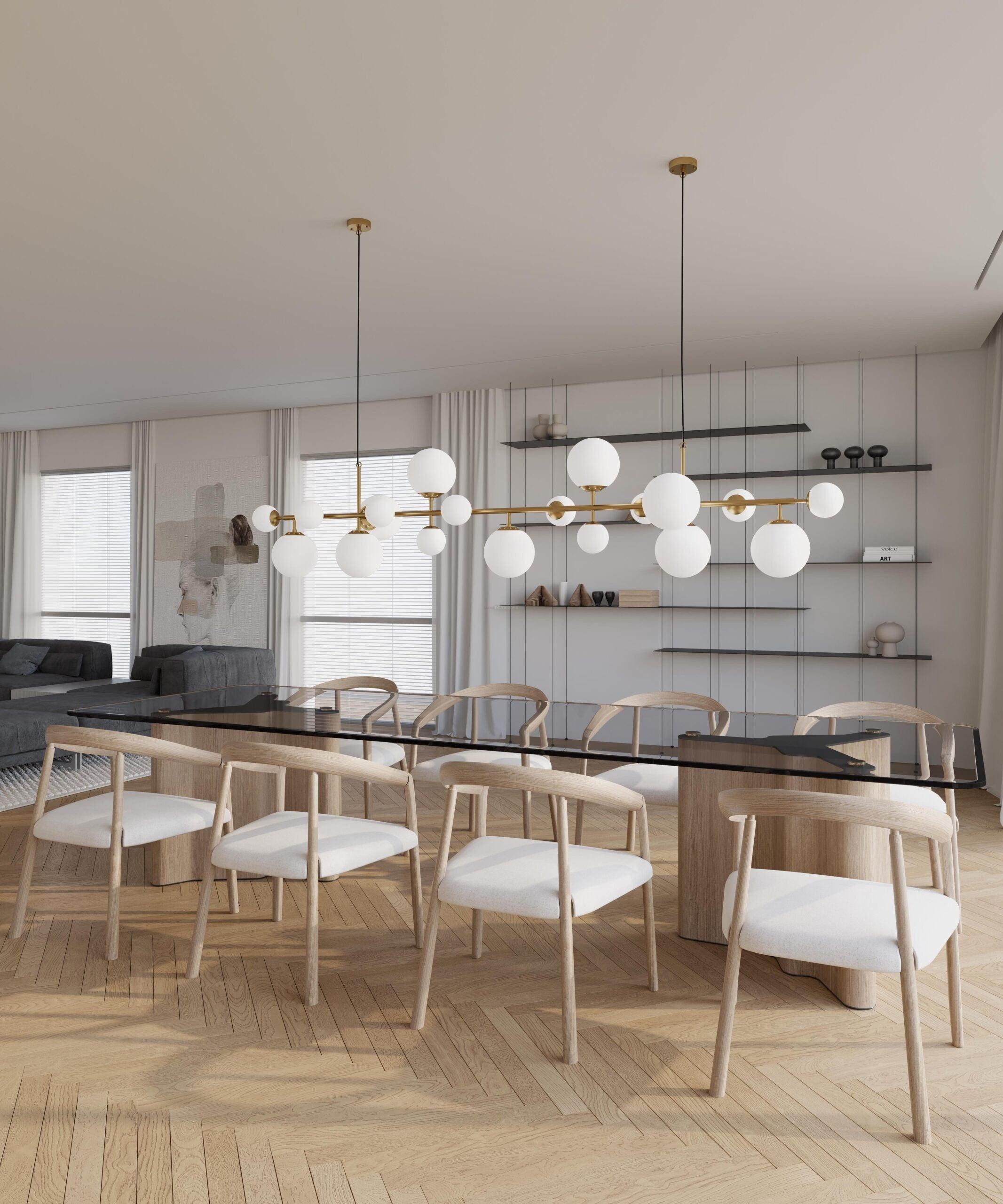 Brass Glass Globe Linear Chandelier - Hailey-1-Luxehomezone