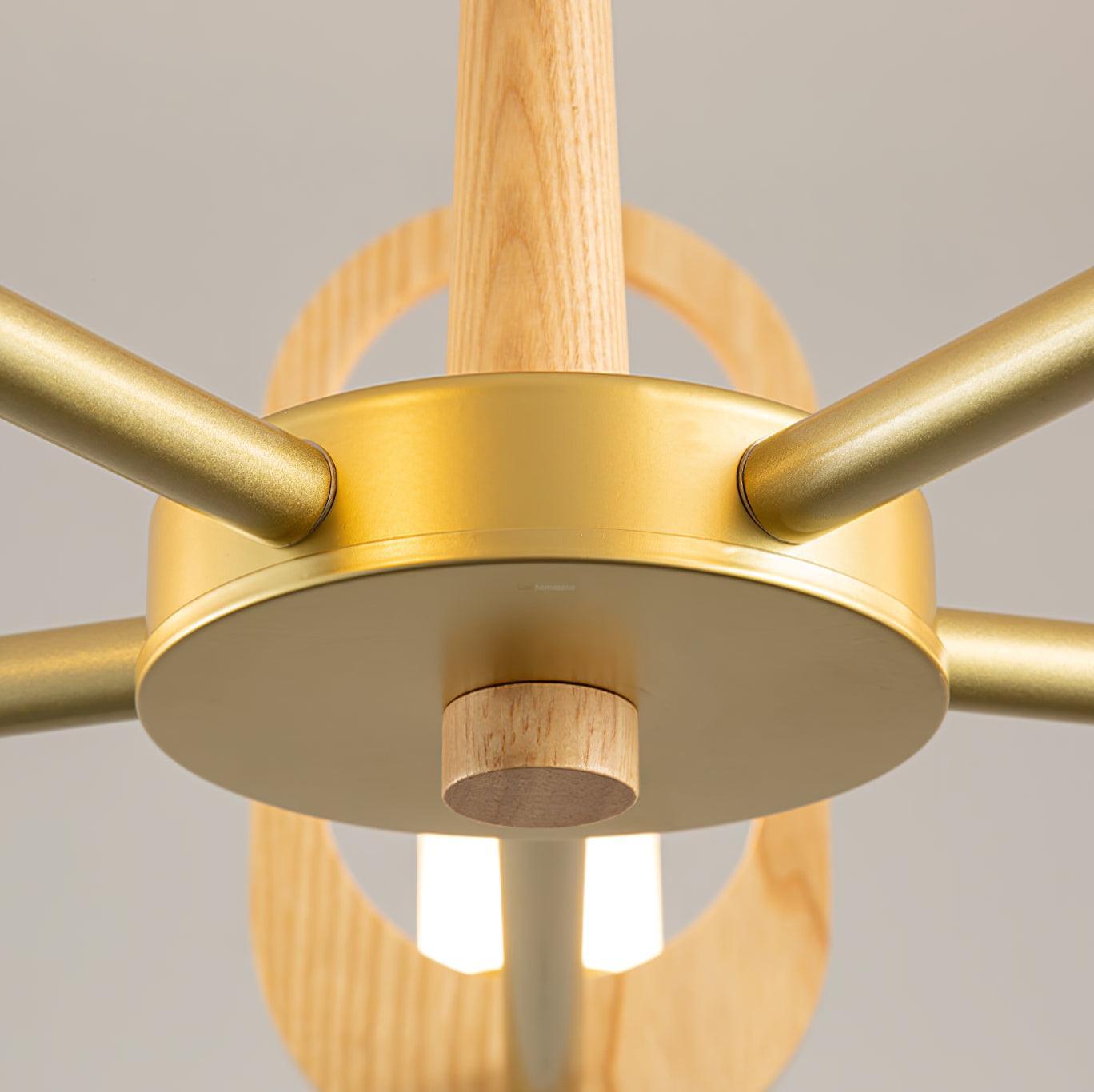 Wood Art Halo Chandelier with 3/5 heads - Wood, Wood Color & Gold-1-Luxehomezone