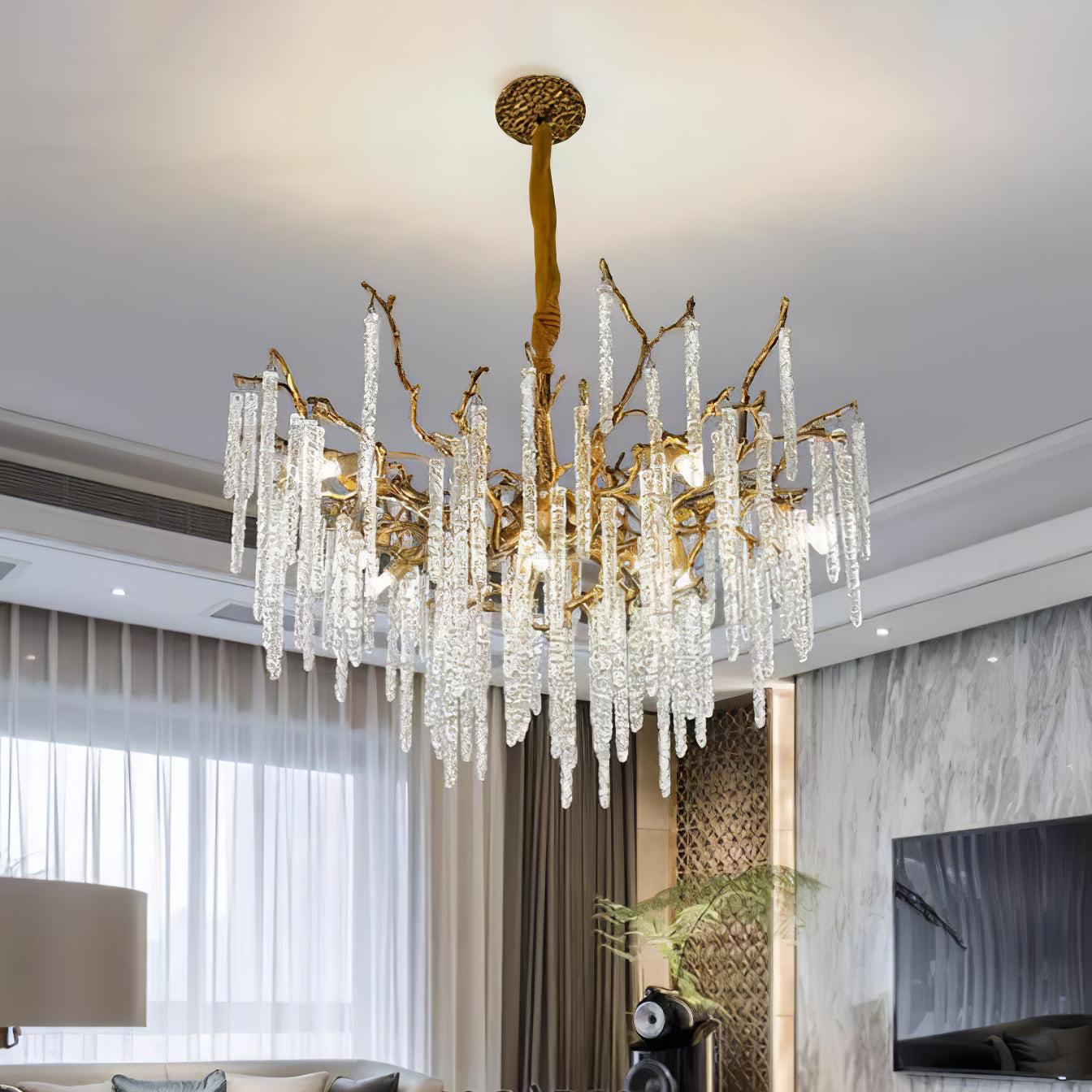 Crystal Icicles Branch Type Brass Chandelier