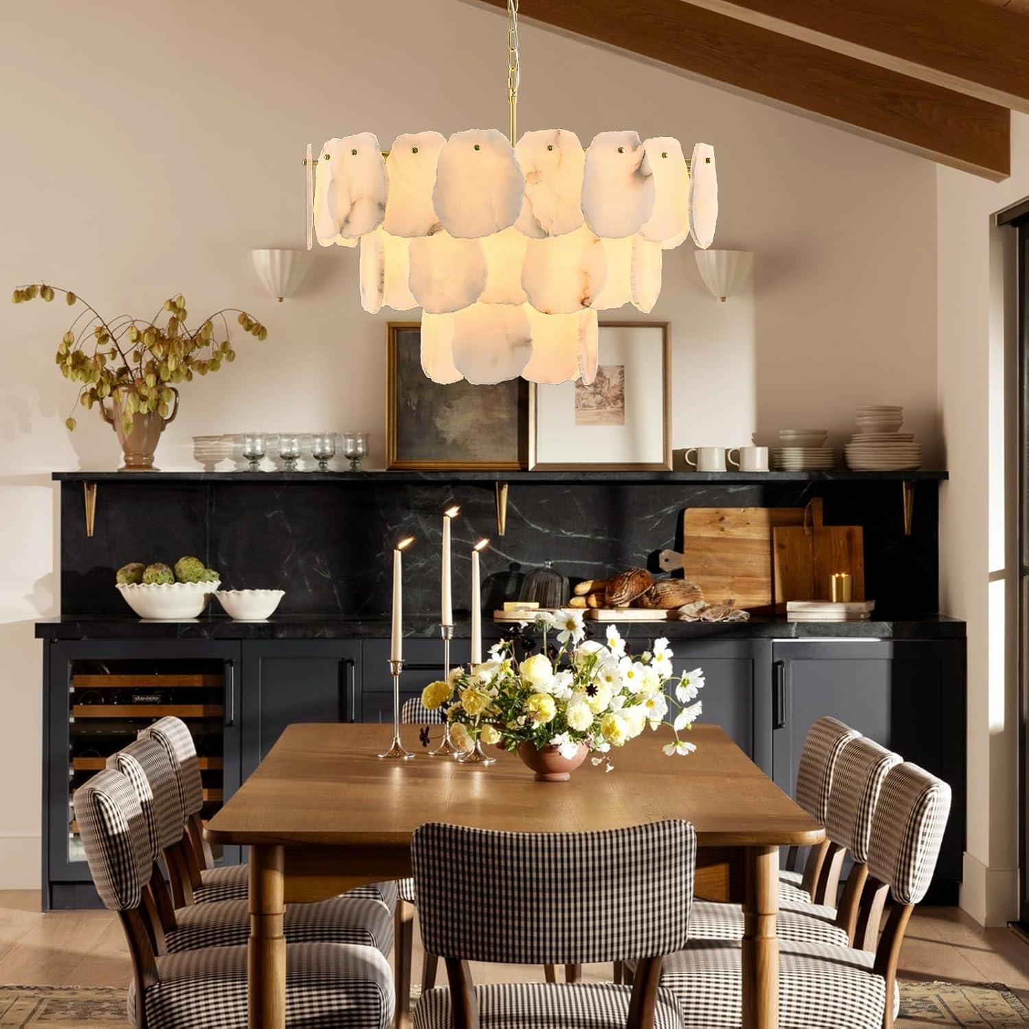 Talan Alabaster Round 3-Tier Chandelier 32″
