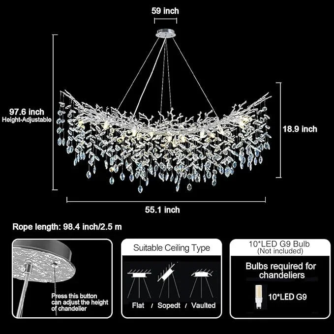 Solara Rectangular Tree Branch Chandelier 55" 72" Tree Branch
