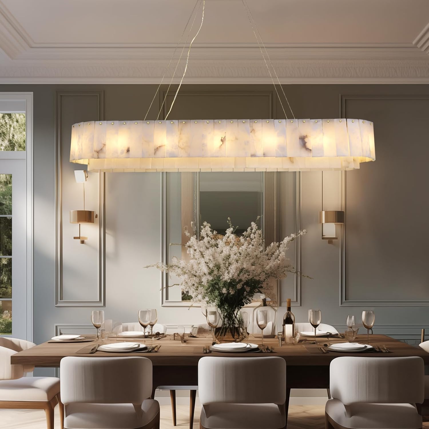 Alabaster Rectangular Chandelier L54" - Fast Delivery-1-Luxehomezone