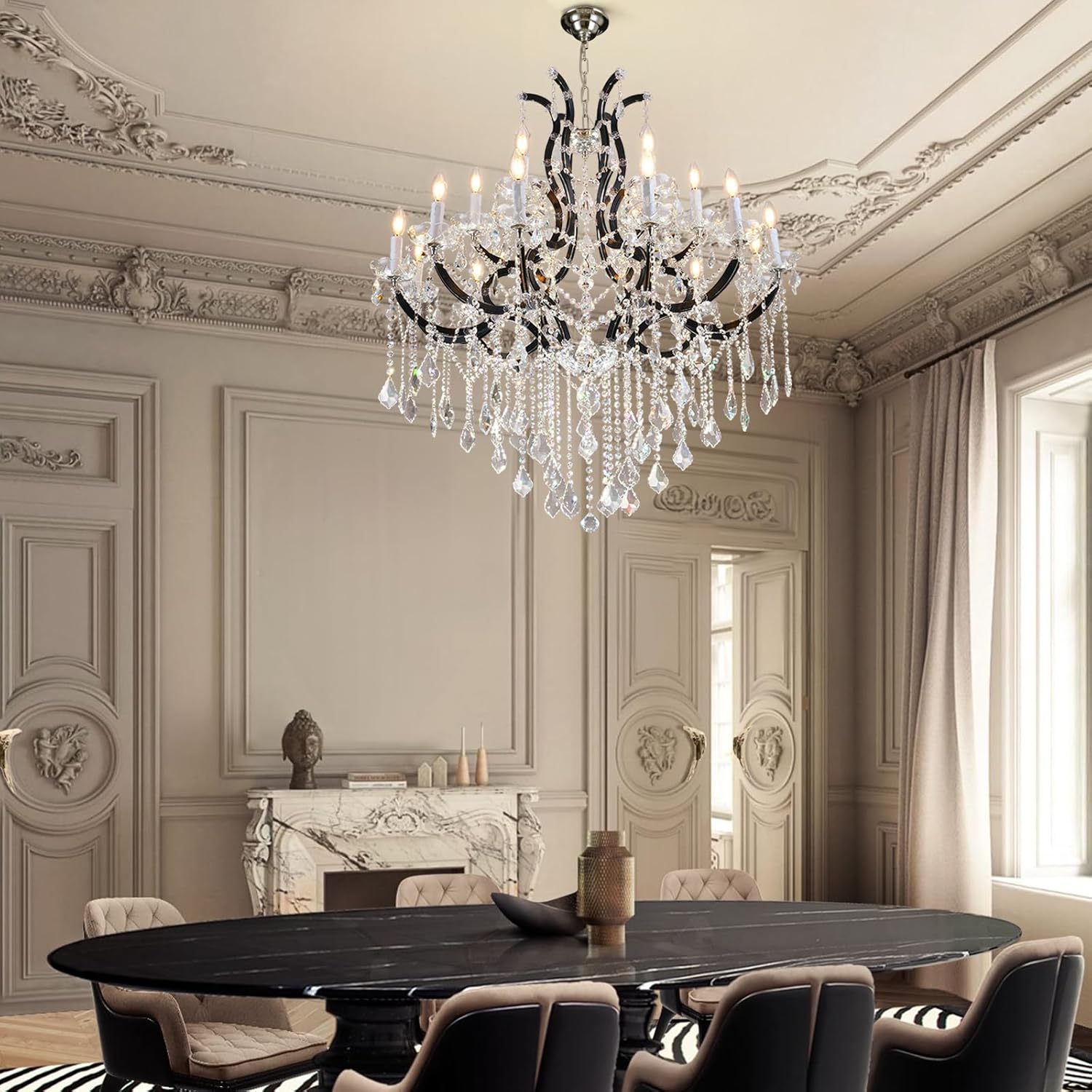 Luxurious Rococo Iron & Crystal Chandelier
