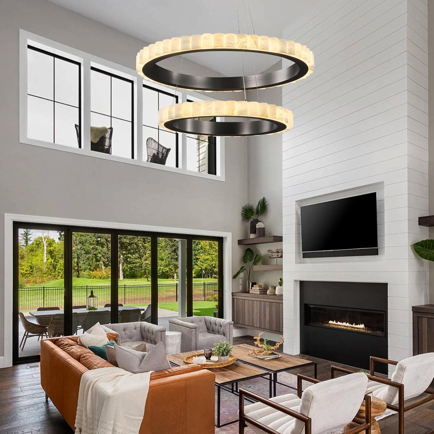 Melonie Alabaster Round 2-tier Chandelier 31"