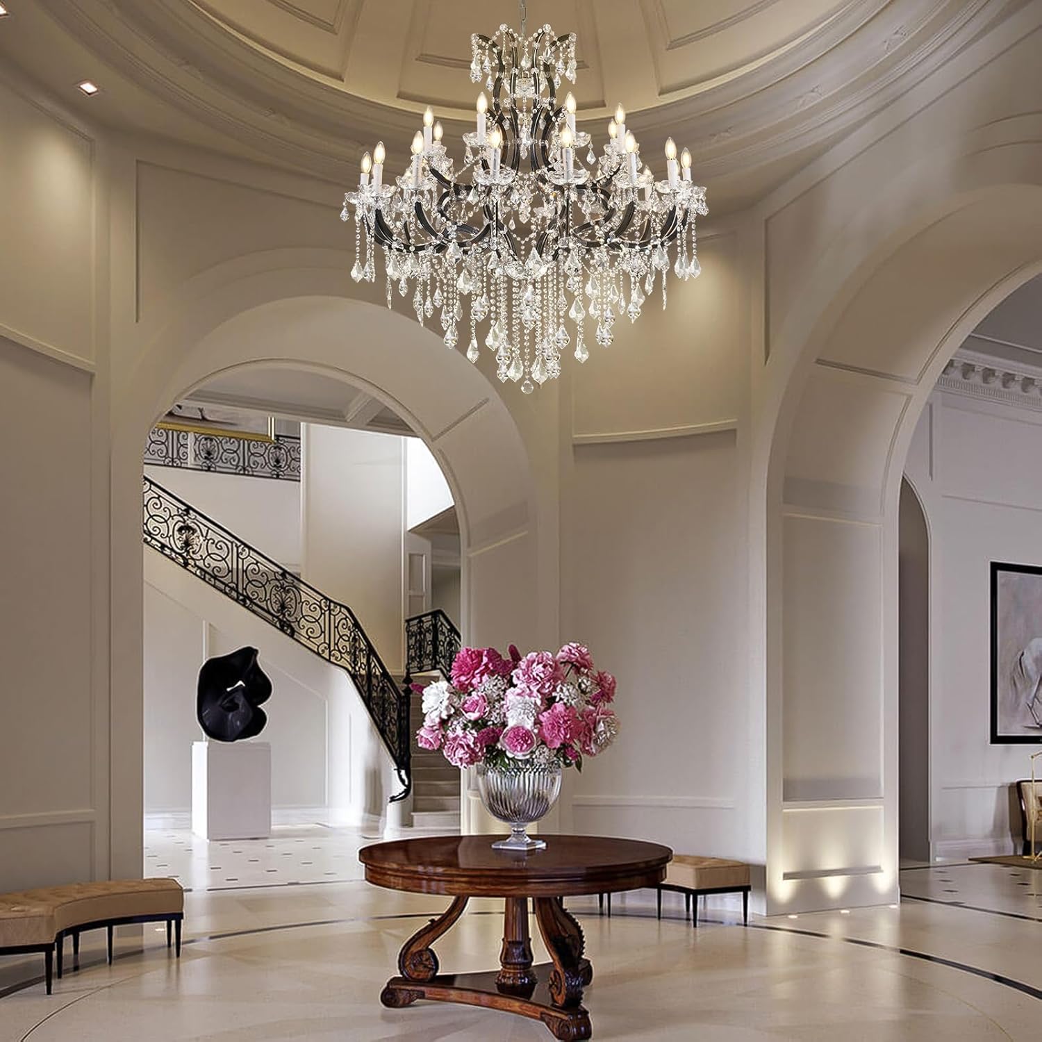 Luxurious Rococo Iron & Crystal Chandelier