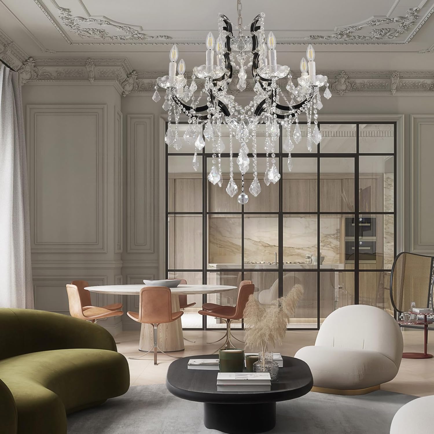 Luxurious Rococo Iron & Crystal Chandelier