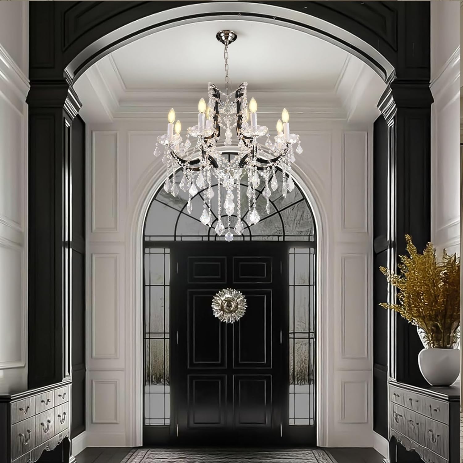 Luxurious Rococo Iron & Crystal Chandelier