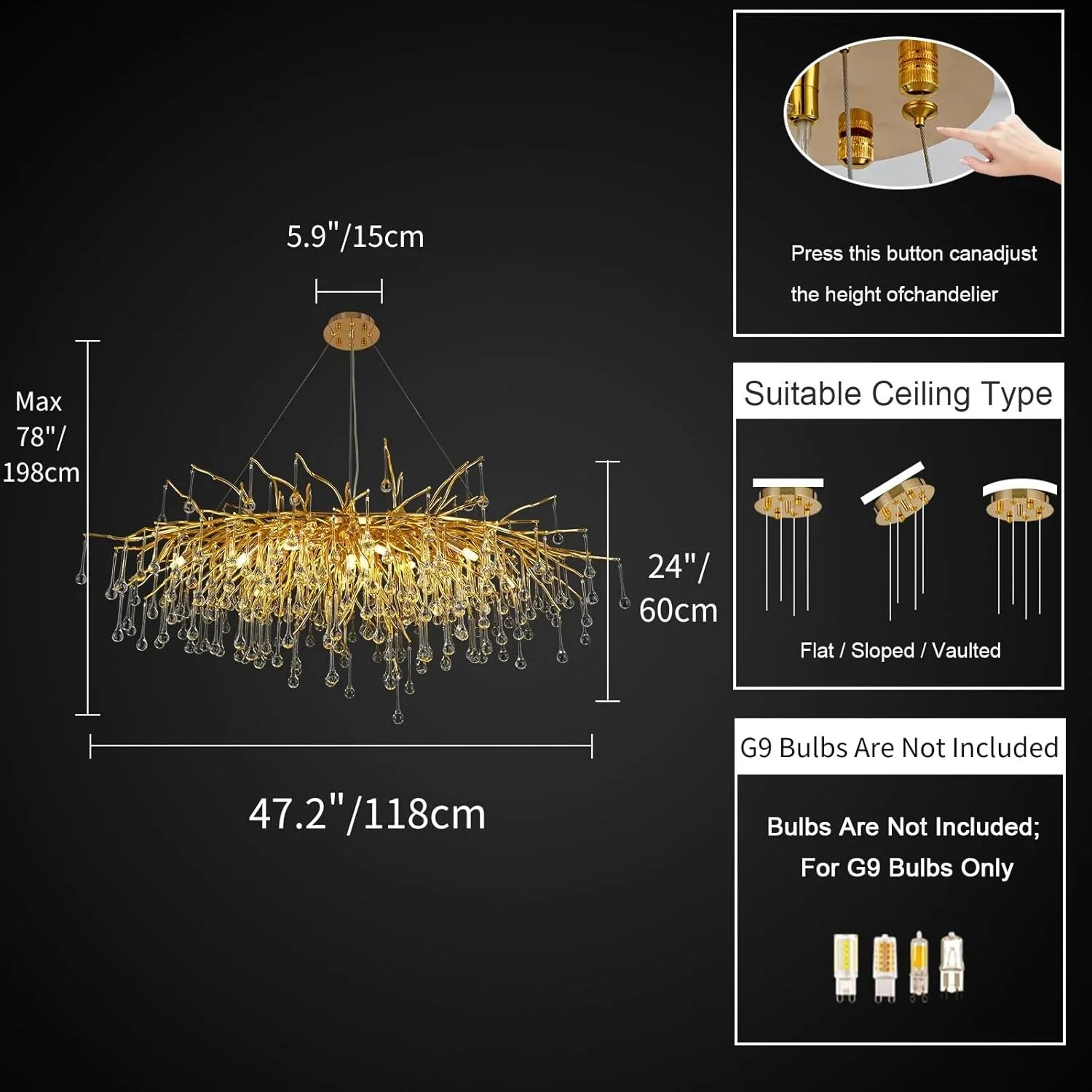Gold Raindrop Crystal Chandelier