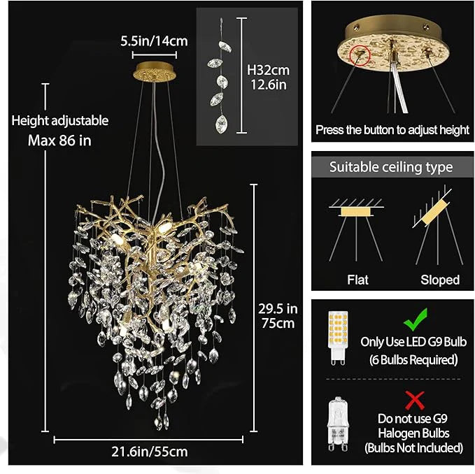 Solara Rectangular Tree Branch Chandelier 21" 30" 40" Tree Branch
