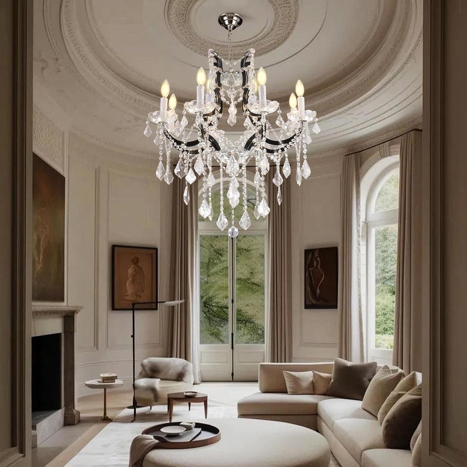 Luxurious Rococo Iron & Crystal Chandelier
