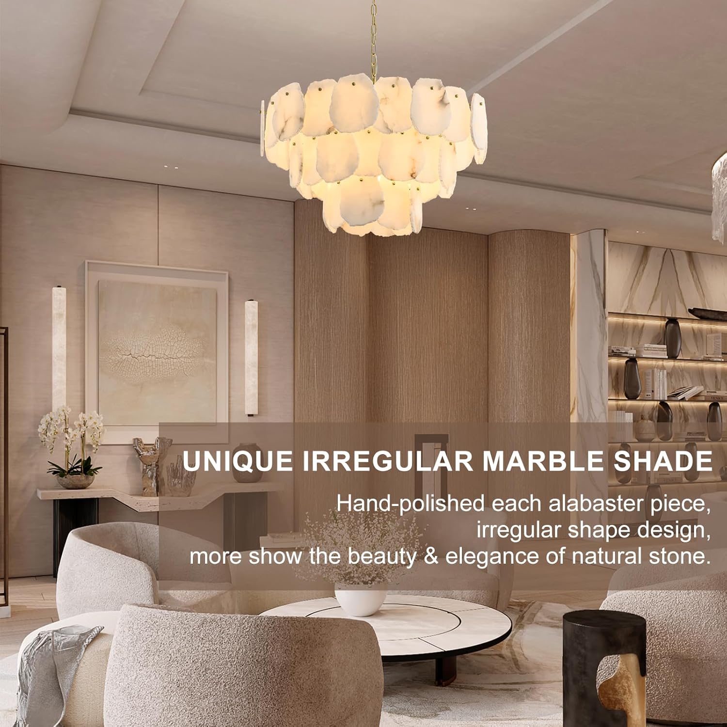 Talan Alabaster Round 3-Tier Chandelier 32″