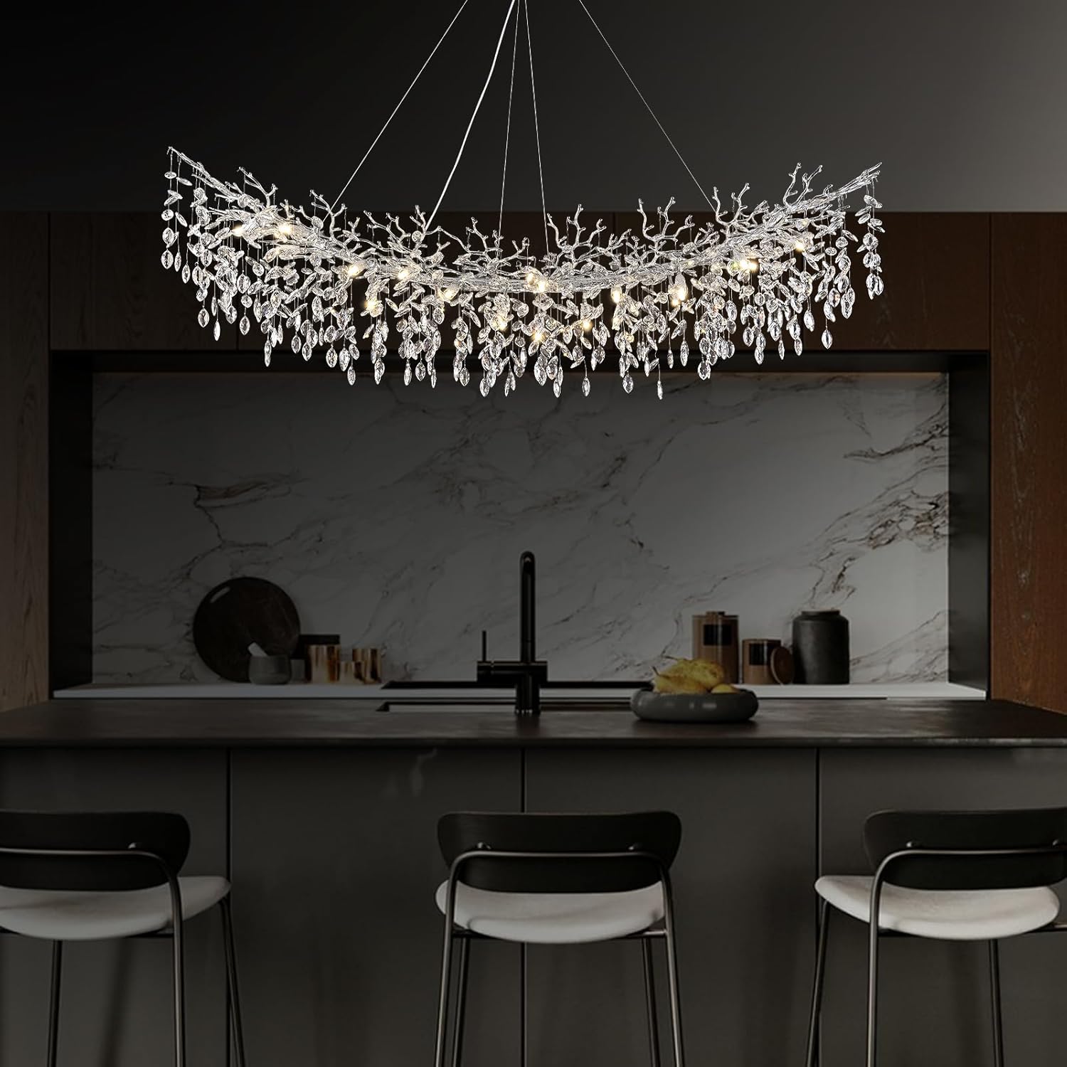 Modern Silver Crystal Glass Tree Branchs Chandelier 55" 72" - Fast Delivery-1-Luxehomezone