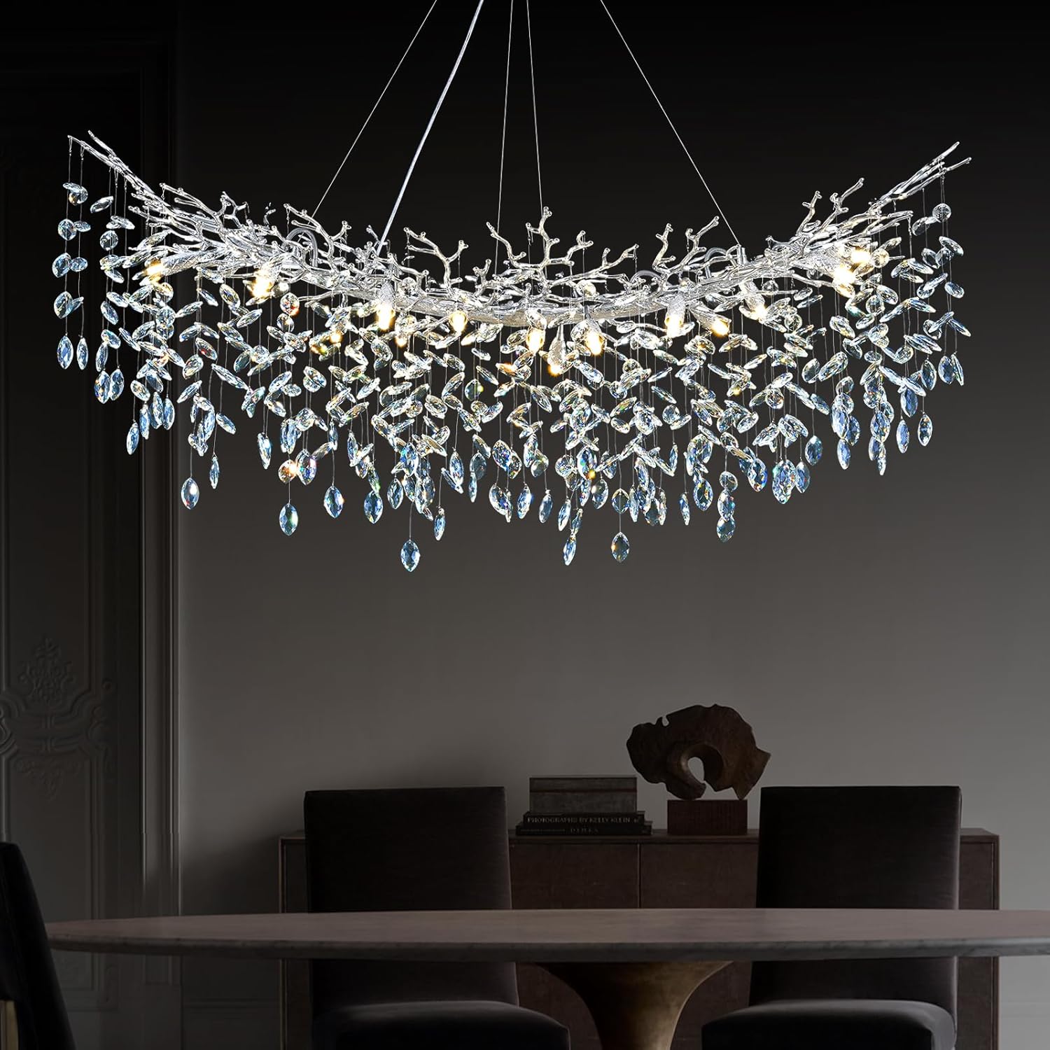 Modern Silver Crystal Glass Tree Branchs Chandelier 55" 72" - Fast Delivery-1-Luxehomezone
