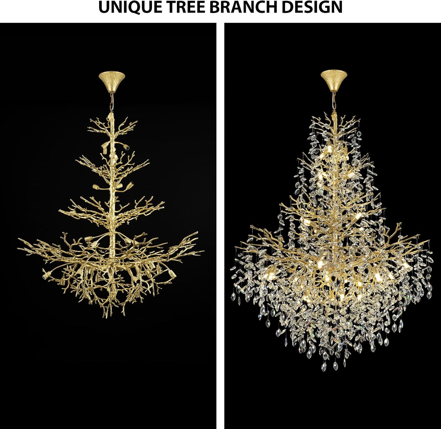 Silver Tree Branch Crystal High Ceilings Chandeliers - Fast Delivery-1-Luxehomezone