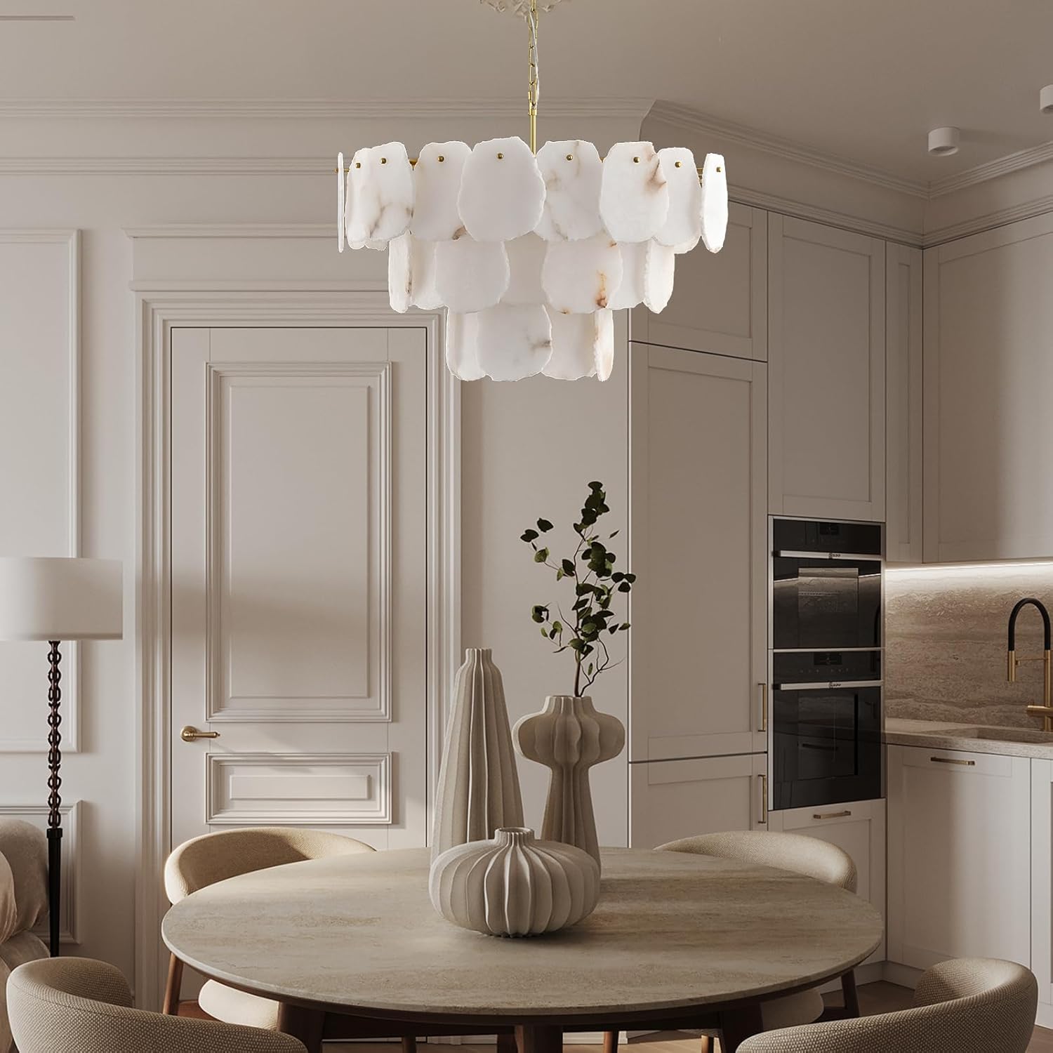 Talan Alabaster Round 3-Tier Chandelier 32″