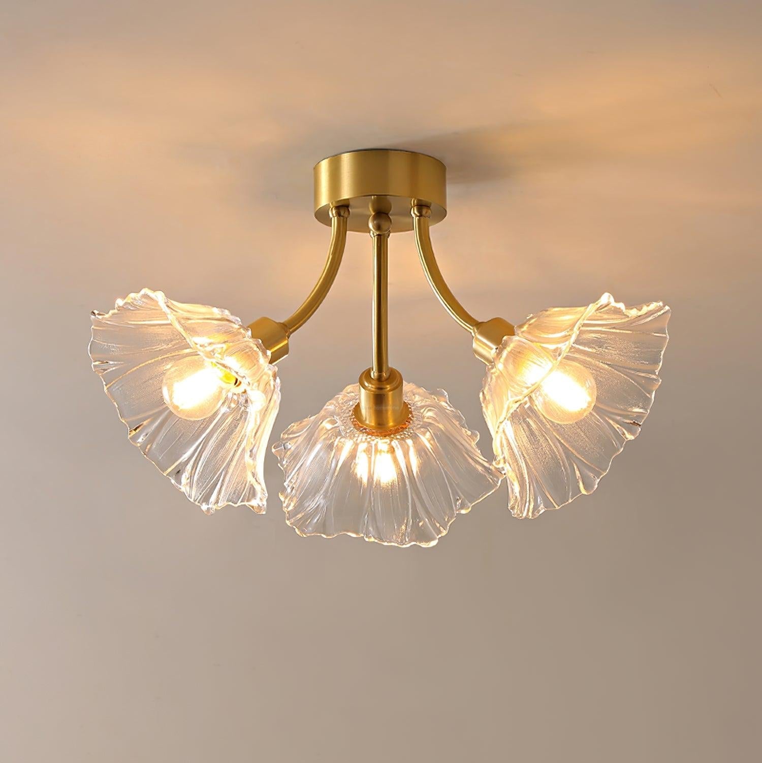 Kalin Flower Glass Ceiling Lamp with 3/5/8 heads - Lotus Leaf, Semi Flush Mounts-1-Luxehomezone