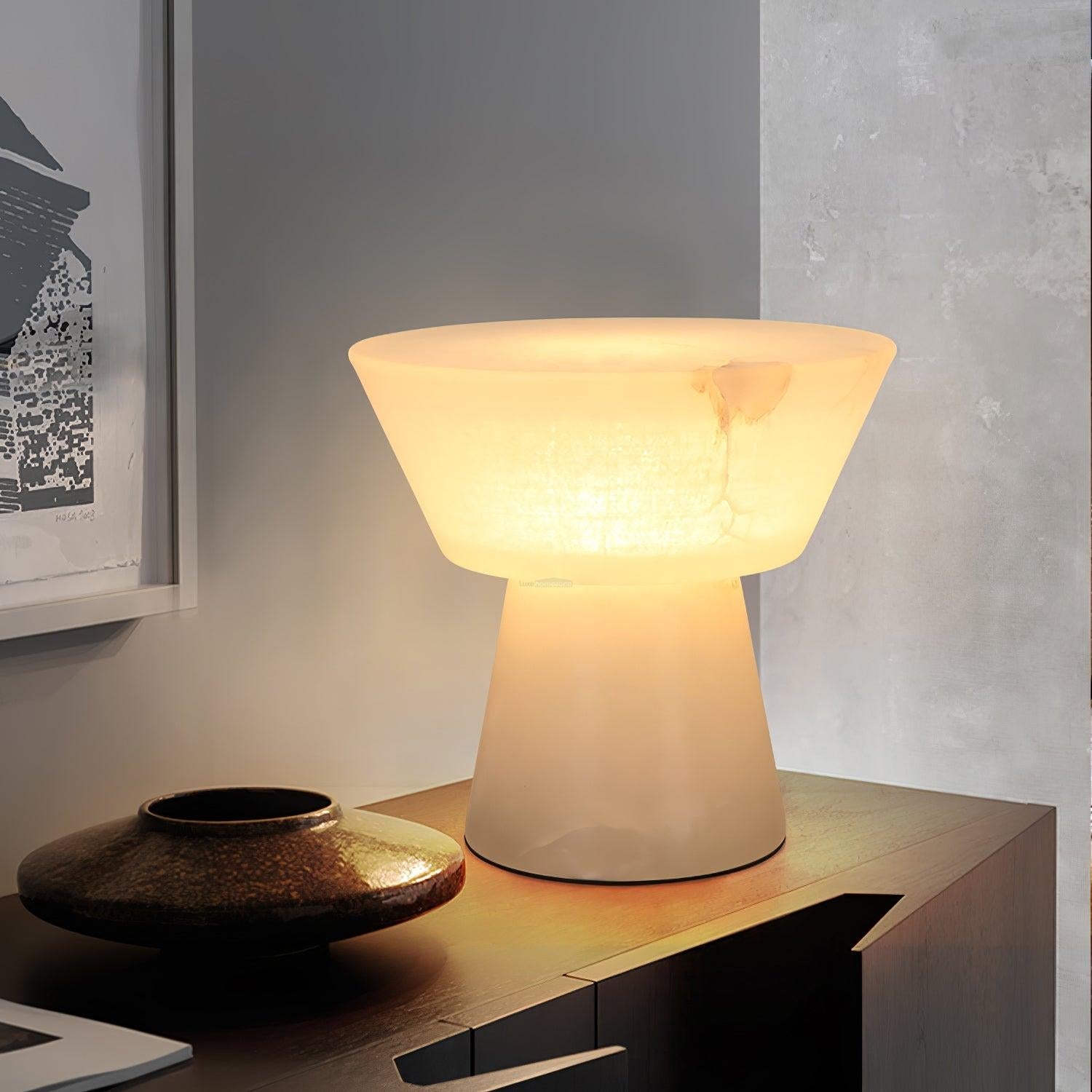 Beta Marble Round Table Lamp - Alabaster-1-Luxehomezone