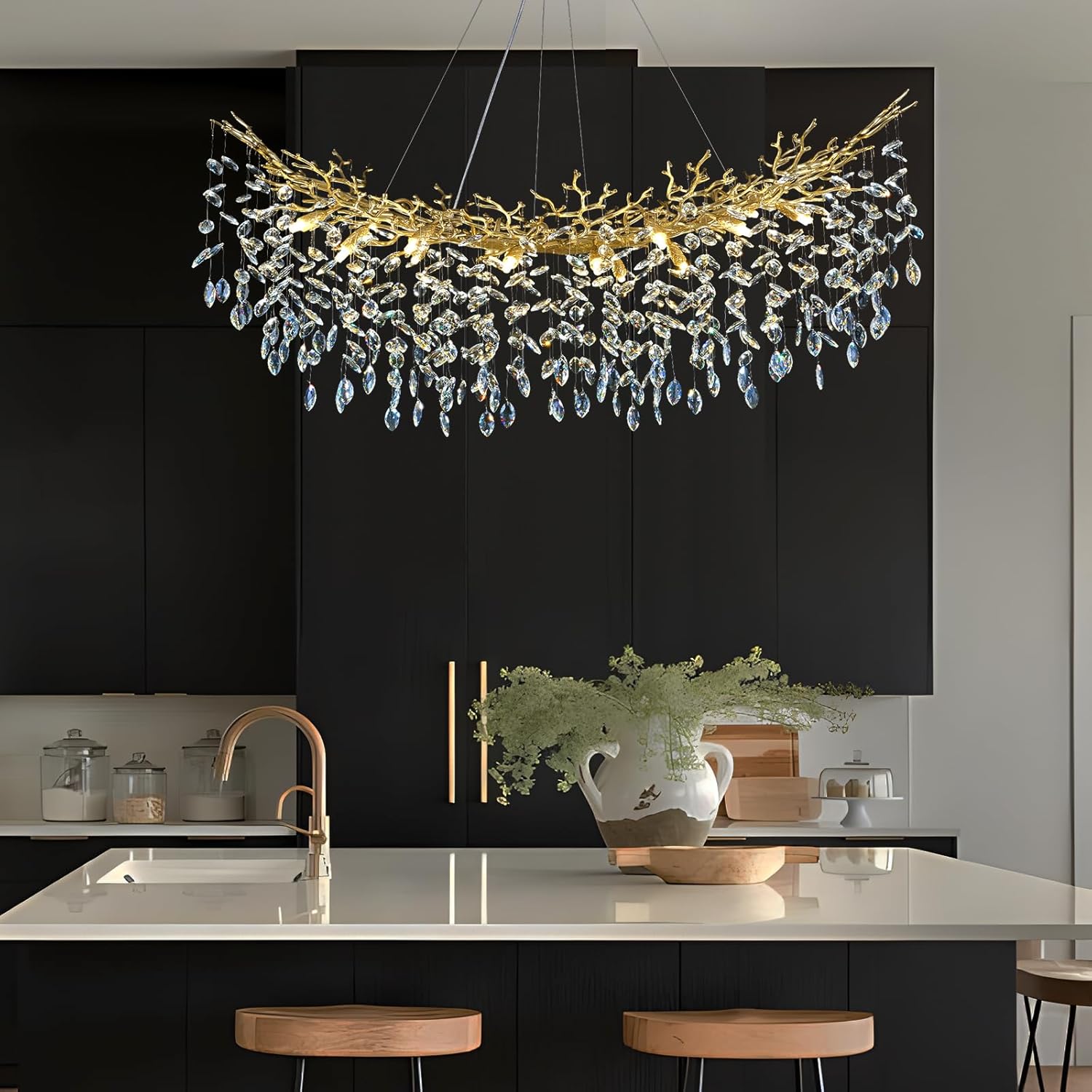 Modern Silver Crystal Glass Tree Branchs Chandelier 55" 72" - Fast Delivery-1-Luxehomezone