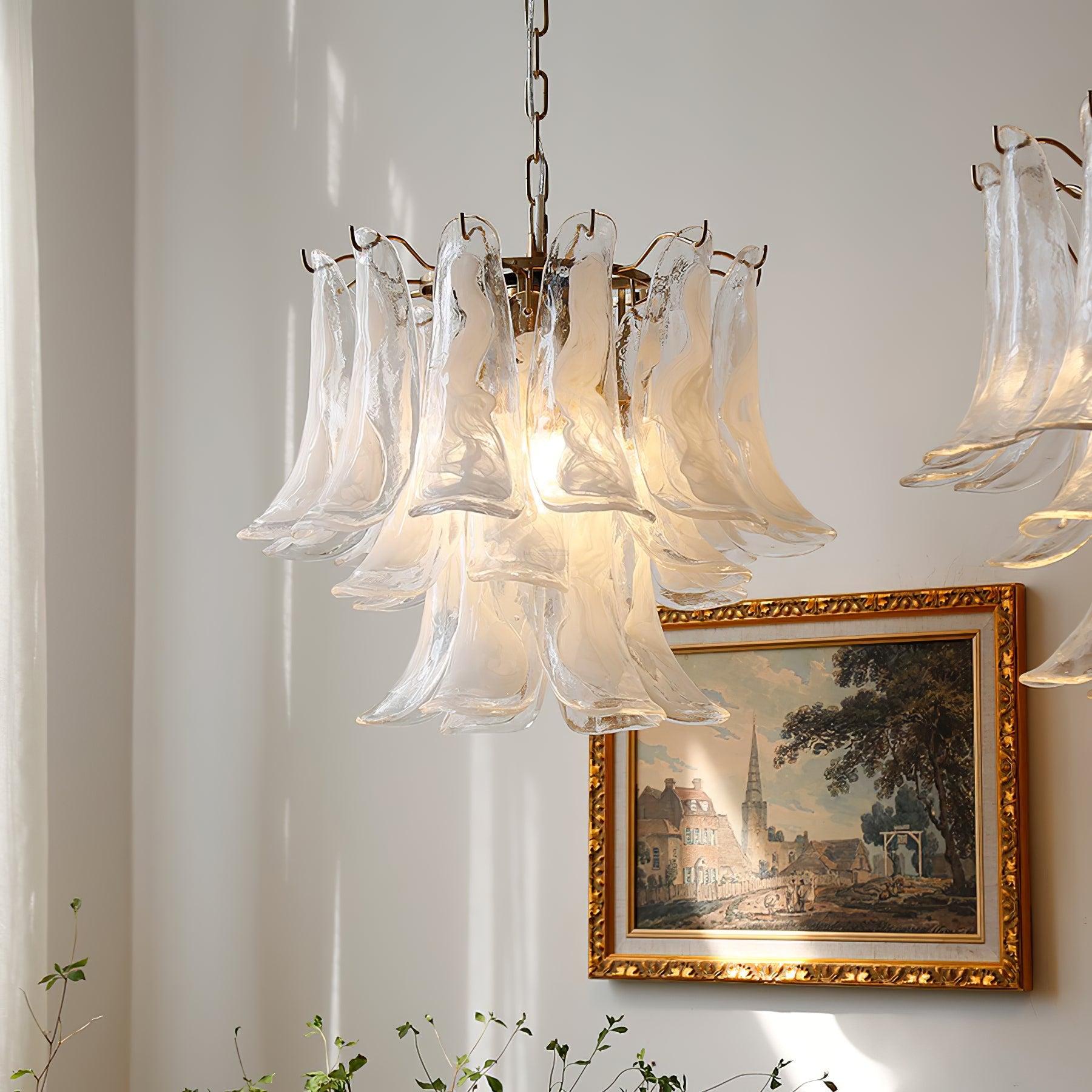 Glass Leaf Cascade Chandelier with 3/4 layer - Luxehomezone