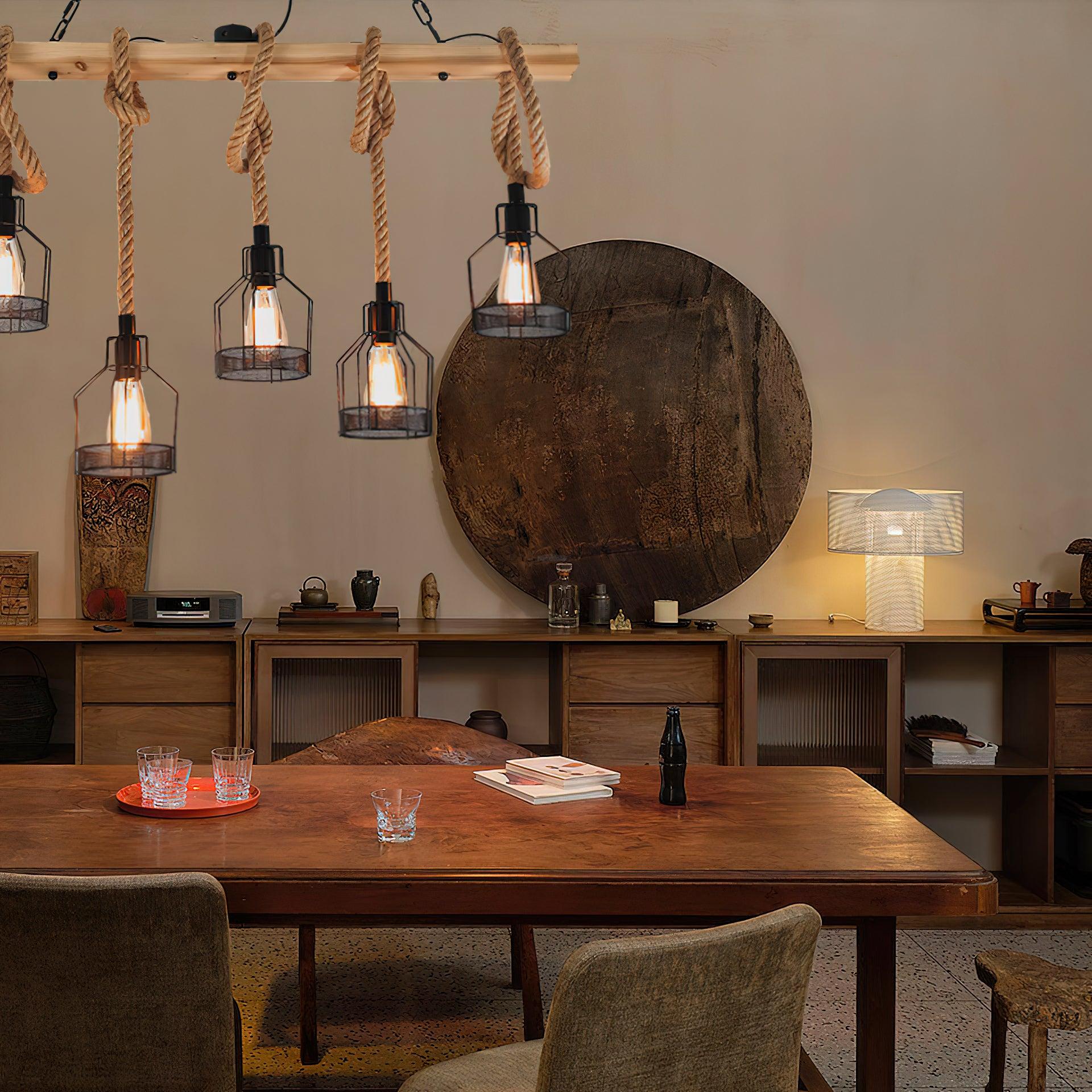 Hemp Rope Industrial Grenade Chandelier with 5/8 heads - Luxehomezone